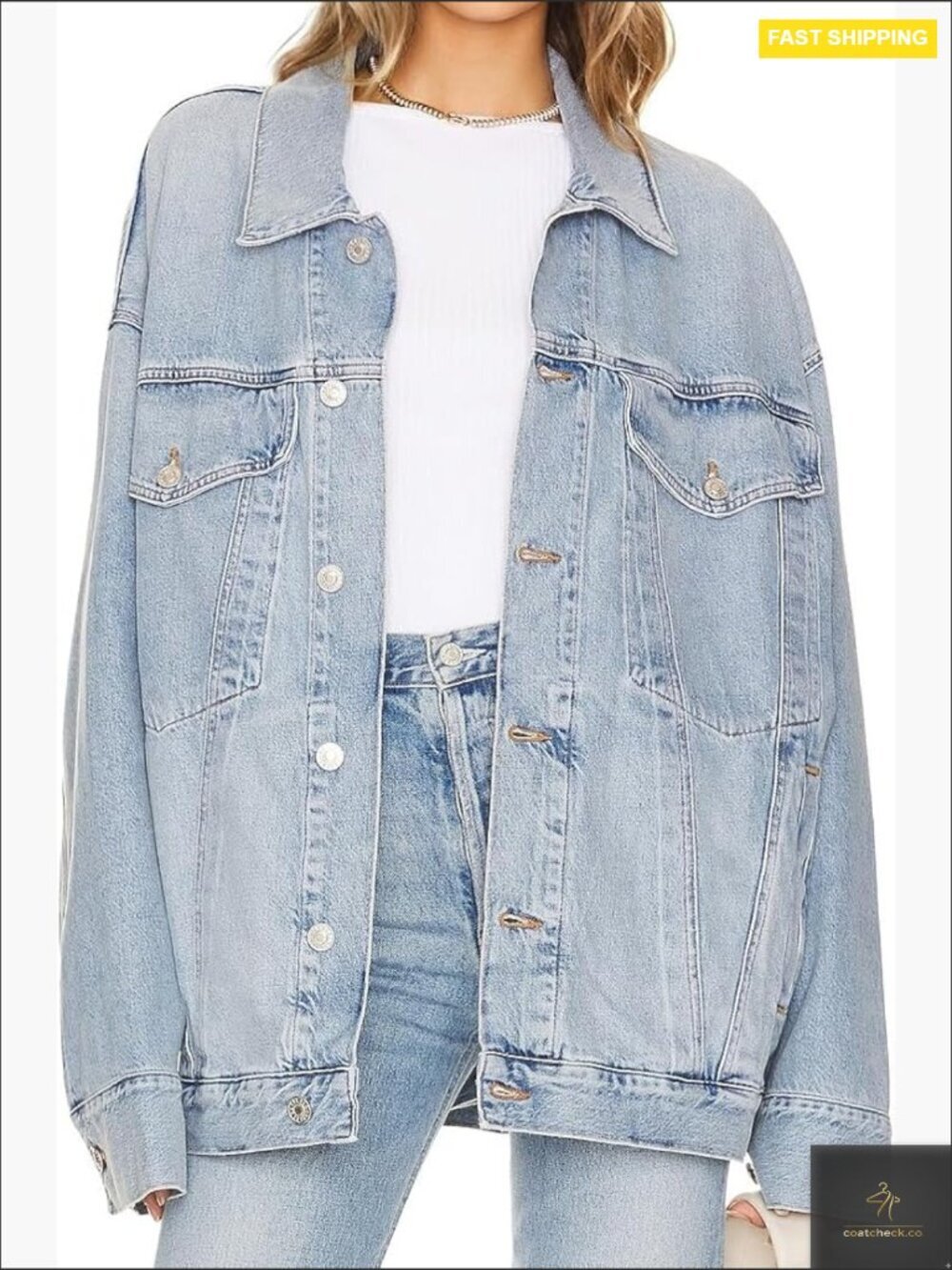 Vintage Washed Oversized Denim Jacket Long Sleeve Casual Button Front Coat
